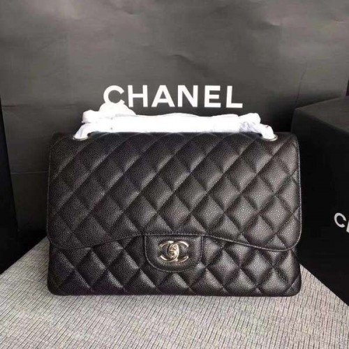Bolso de hombro con solapa Chanel Negro Piel de becerro original CF1113 Plata