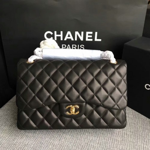 Bolso de hombro con solapa Chanel Negro Piel de cordero original CF1113 Glod