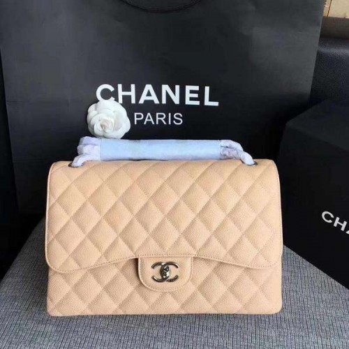 Chanel Flap Bolsos de Hombro Camel Original Piel de Becerro CF1113 Plata