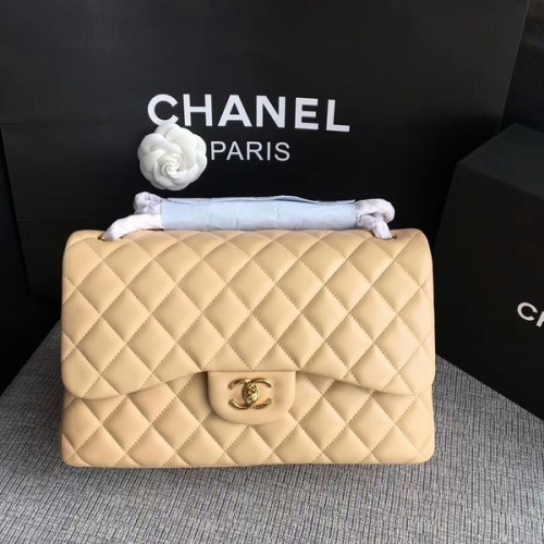 Bolso de hombro con solapa Chanel Camel Piel de cordero original CF1113 Glod