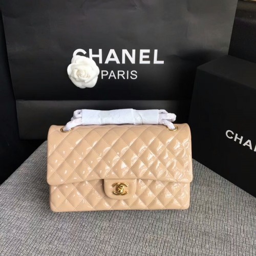 Chanel Solapa Bolsos De Hombro Camel Original Charol CF1112 Oro
