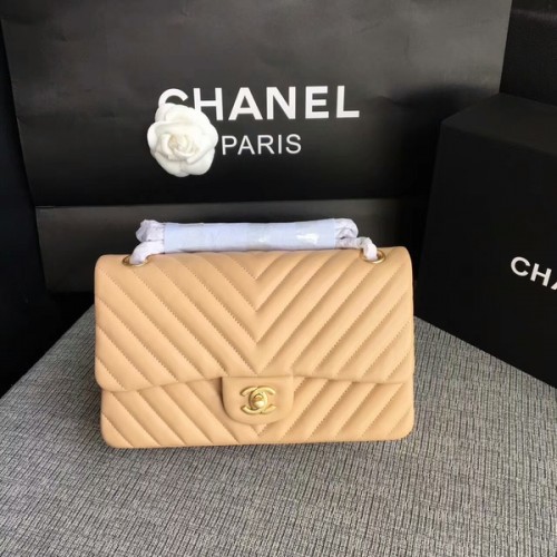 Chanel Flap Bolsos de Hombro Camel Original Piel de Oveja CF1112 Oro
