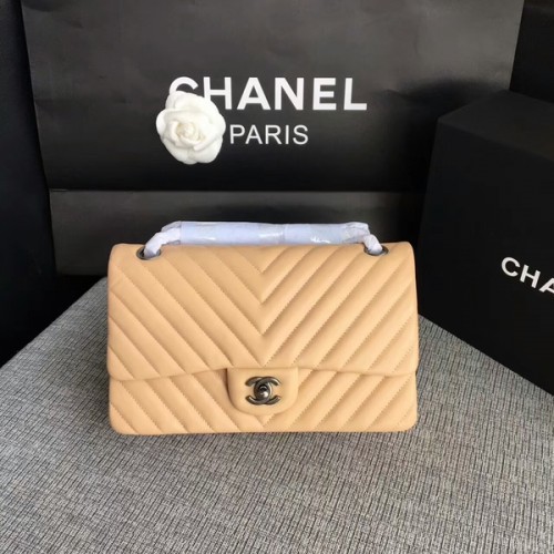 Chanel Flap Bolsos de Hombro Camel Original Piel de Oveja CF1112 Plata