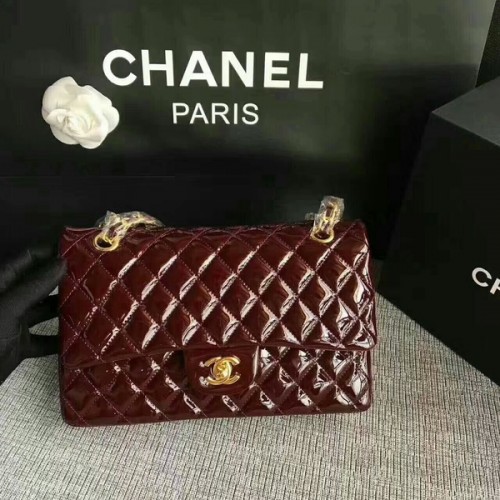 Chanel Solapa Bolsos de Hombro Café Original Charol CF1112 Oro