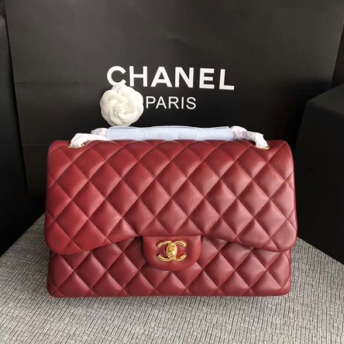 Chanel Flap Bolsos de Hombro Rojo Oscuro Piel de Cordero Original CF1113 Glod