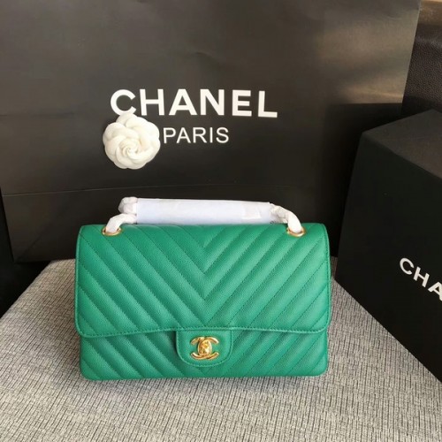 Bolso de hombro con solapa Chanel Verde Piel de becerro original CF1112 Oro