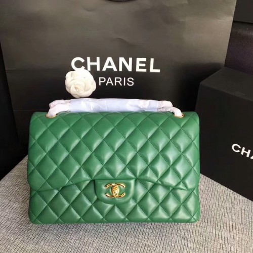 Bolso de hombro con solapa Chanel Verde Piel de cordero original CF1113 Glod