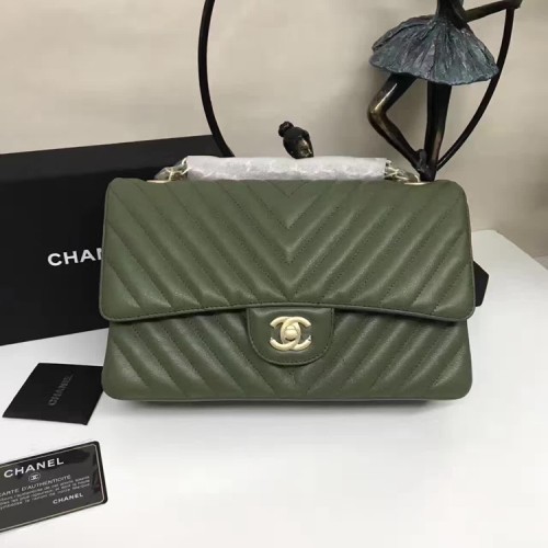 Bolsos de hombro con solapa Chanel Cuero de piel de oveja verde A1112 Glod