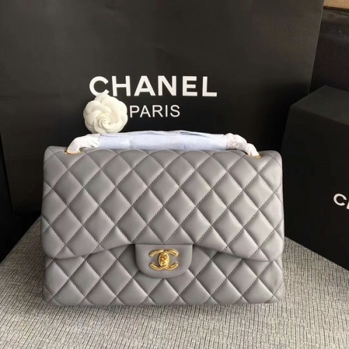 Bolso de hombro con solapa Chanel Gris Piel de cordero original CF1113 Glod