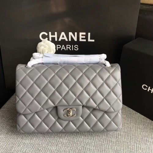 Bolso de hombro con solapa Chanel Gris Piel de cordero original CF1113 Plata