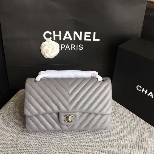 Chanel Flap Bolsos de Hombro Gris Original Piel de Oveja CF1112 Plata
