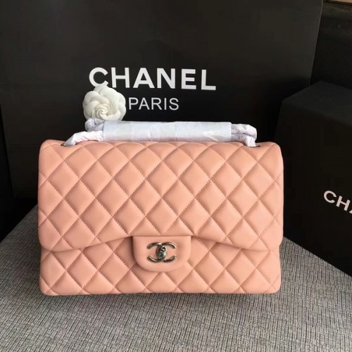 Chanel Flap Bolsos de Hombro Rosa Claro Piel de Cordero Original CF1113 Plata