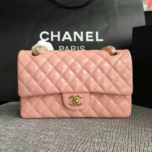 Chanel Flap Bolsos de Hombro Rosa Claro Original Charol CF1112 Oro