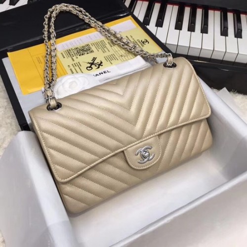Chanel Flap Bolsos de hombro Original Caviar Leather 1112V cadena de oro y plata