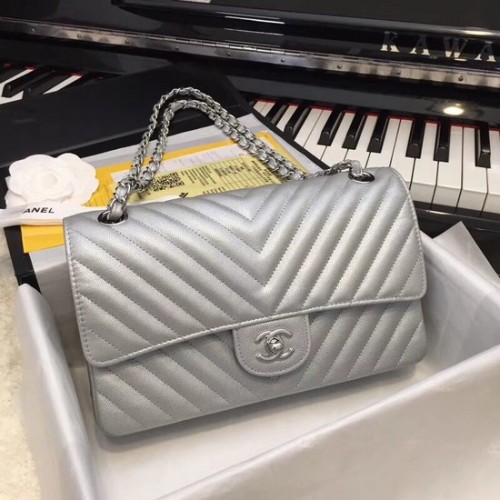 Chanel Flap Bolsos de hombro Original Caviar Leather 1112V plata cadena de plata