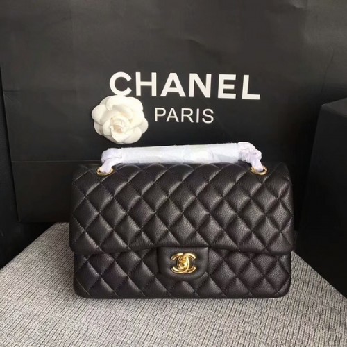 Chanel Flap Bolsos de Hombro Original Deerskin Leather CF1112 Negro