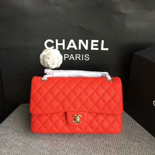 Chanel Flap Bolsos de Hombro Original Deerskin Leather CF1112 Rojo