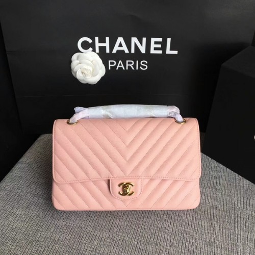 Chanel Flap Bolsos de Hombro Rosa Original Piel de Becerro CF1112 Oro