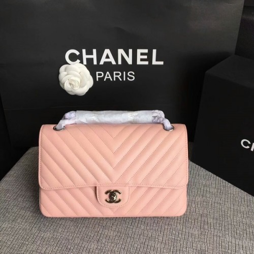 Chanel Flap Bolsos de Hombro Rosa Original Piel de Becerro CF1112 Plata
