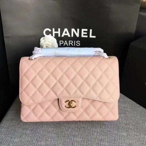 Chanel Flap Bolsos de Hombro Rosa Original Piel de Becerro CF1113 Oro
