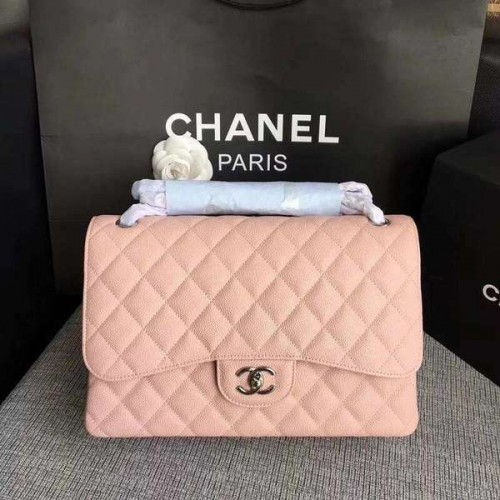 Chanel Flap Bolsos de Hombro Rosa Original Piel de Becerro CF1113 Plata