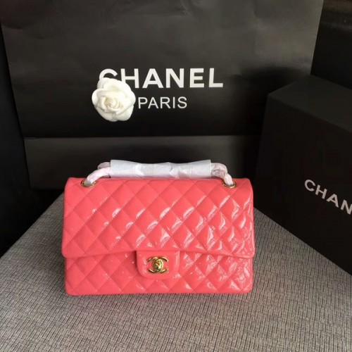 Chanel Flap Bolsos de Hombro Rosa Original Charol CF1112 Oro