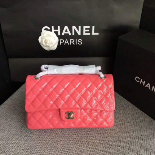 Chanel Flap Bolsos de Hombro Rosa Original Charol CF1112 Plata