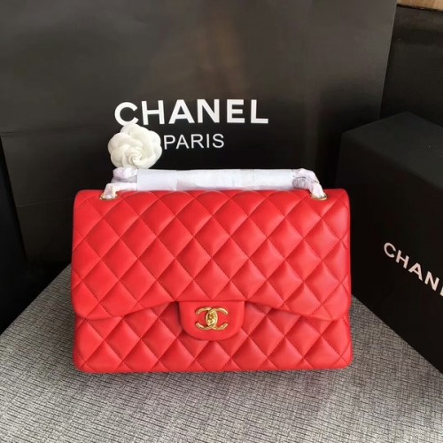 Chanel Flap Bolsos de Hombro Rojo Original Piel de Cordero CF1113 Glod