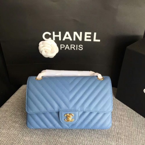 Bolsos de hombro con solapa Chanel Azul cielo Piel de becerro original CF1112 Oro