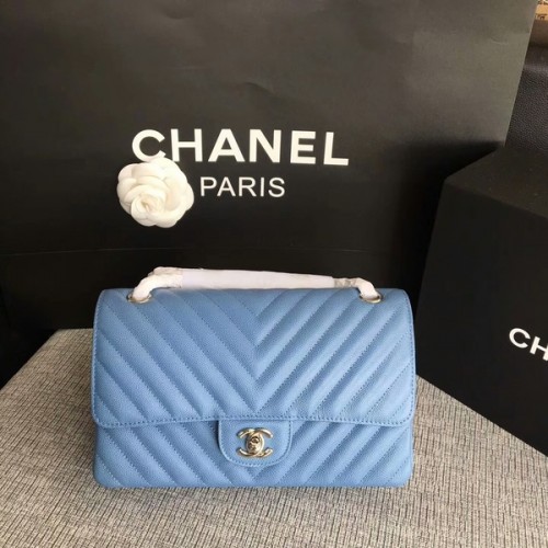 Bolsos de hombro con solapa Chanel Azul cielo Piel de becerro original CF1112 Plata