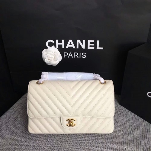 Chanel Flap Bolsos de Hombro Blanco Original Piel de Becerro CF1112 Oro