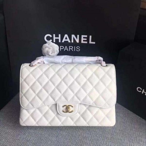 Bolso de hombro con solapa Chanel Blanco Piel de becerro original CF1113 Oro