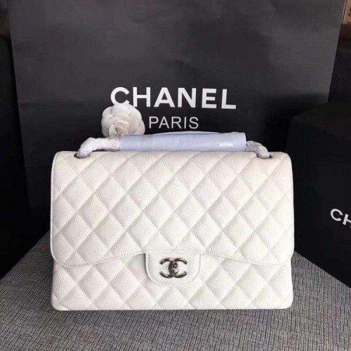 Bolso de hombro con solapa Chanel Blanco Piel de becerro original CF1113 Plata