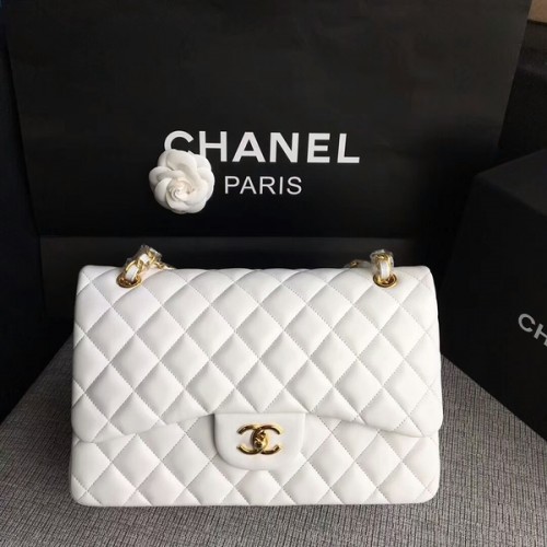 Bolso de hombro con solapa Chanel Blanco Piel de cordero original CF1113 Glod