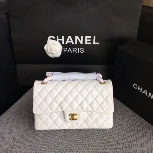 Chanel Flap Bolsos de Hombro Blanco Original Charol CF1112 Oro