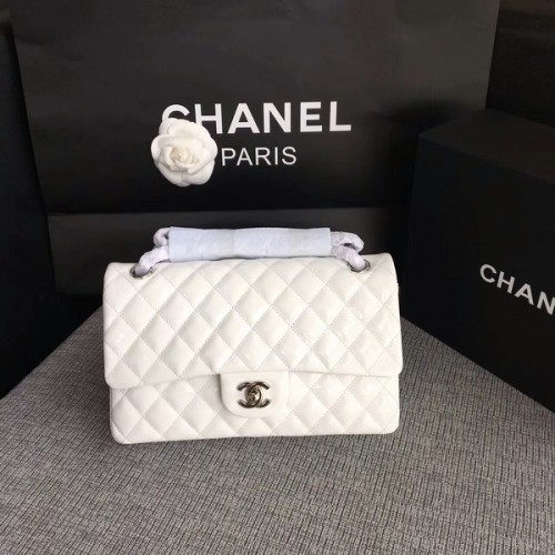 Chanel Flap Bolsos de Hombro Blanco Original Charol CF1112 Plata