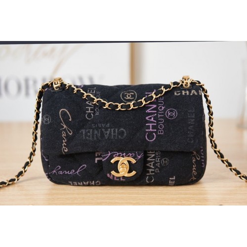 Bolso de hombro Chanel Flap denim AS3134 negro