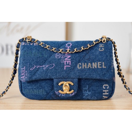 Bolso de hombro Chanel Flap denim AS3134 azul