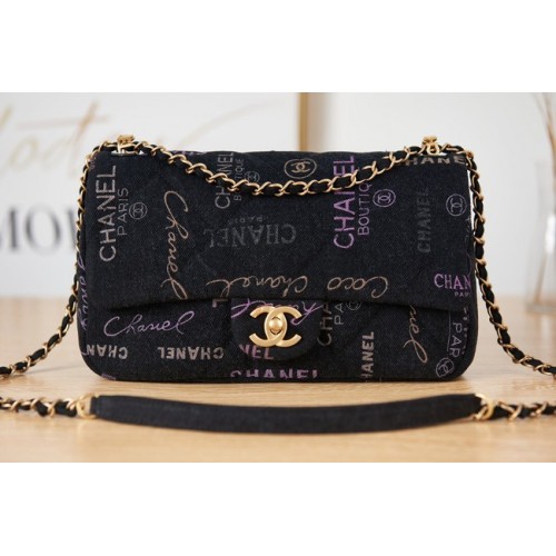 Bolso de hombro Chanel Flap denim AS3135 negro