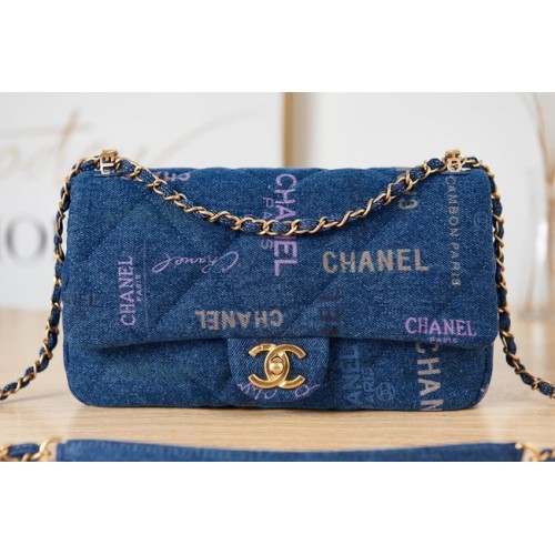 Bolso de hombro Chanel Flap denim AS3135 azul