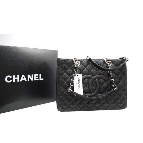 Chanel GST Caviar Leather Coco Bag A36092 Negro Plata