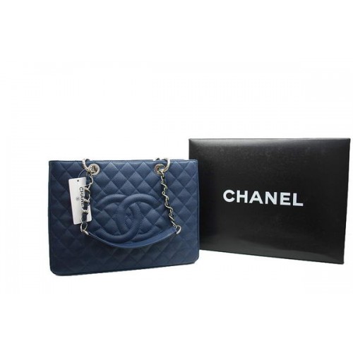 Chanel GST Caviar Leather Coco Bag A36092 Azul oscuro Plata