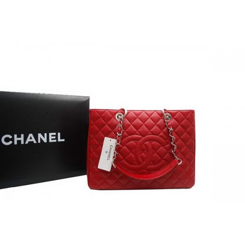 Chanel GST Caviar Leather Coco Bag A36092 Rojo Plata