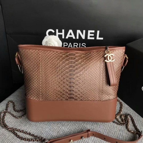 Bolso De Hombro Chanel Gabrielle Original Piel De Pitón A93842 Marrón