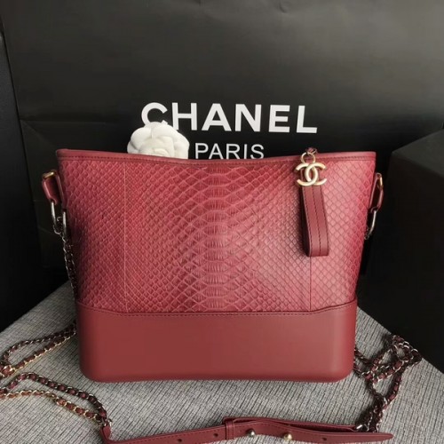 Bolso De Hombro Chanel Gabrielle Cuero De Pitón Original A93842 Marroon