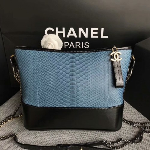 Chanel Gabrielle Bandolera Original Piel De Pitón A93842 Celeste