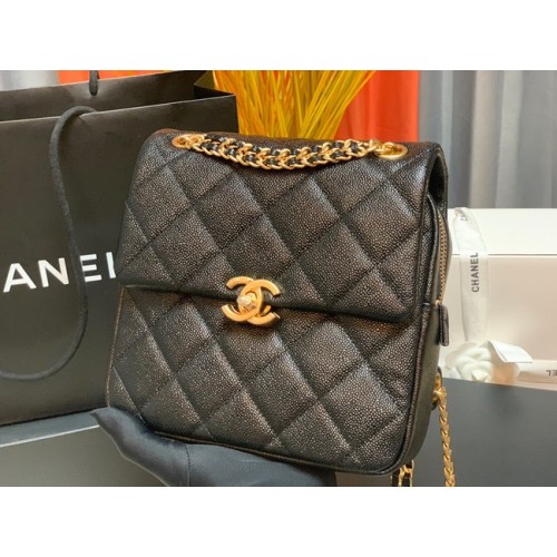 Chanel Mochila de piel de becerro granulada Cuero original AS3108 negro