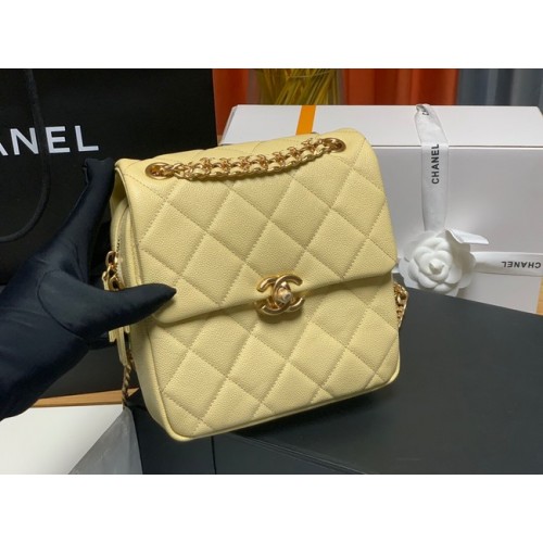 Chanel Mochila de piel de becerro granulada Cuero original AS3108 amarillo