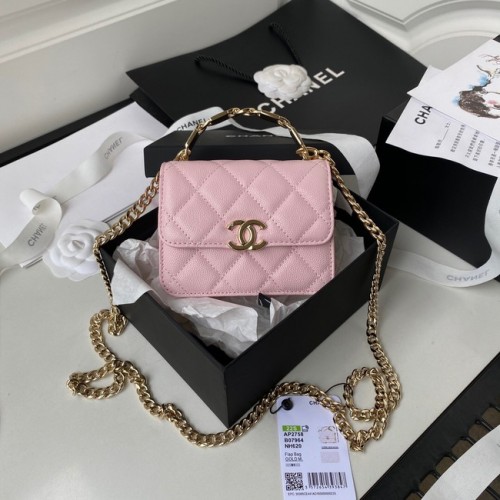 CLUTCH CON CADENA Chanel Piel De Becerro Graneada AP2758 Rosa Claro