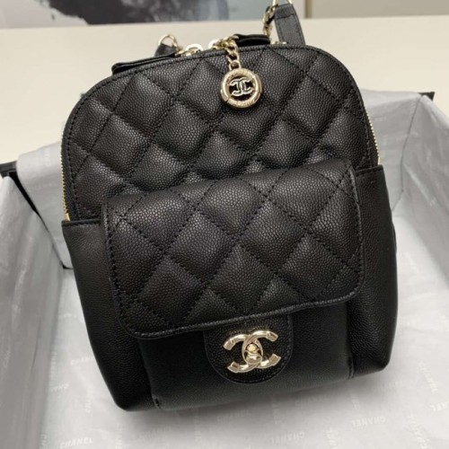 Chanel Mochila de metal dorado de piel de becerro granulada AS0003 negro